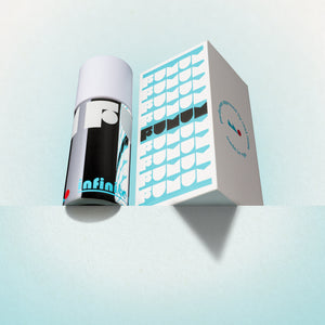 Perfume and box with 'Fumum' branding on a light blue background